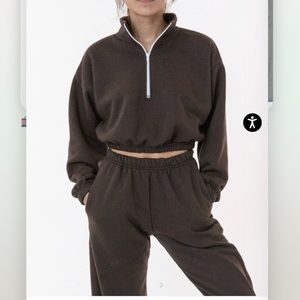 LA Apparel Flex fleece half zip cropped pull over and high waisted sweatpant